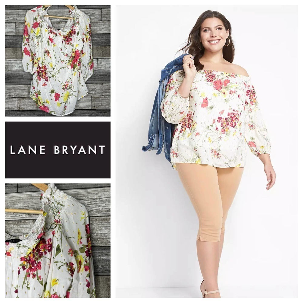 Lane Bryant 3/4 Sleeve Off Shoulder Floral Blouse 14/16‎ NWT